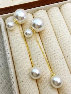 Bridal Earrings Imitation Pearl Metal Pierced Bridal Jewelry
