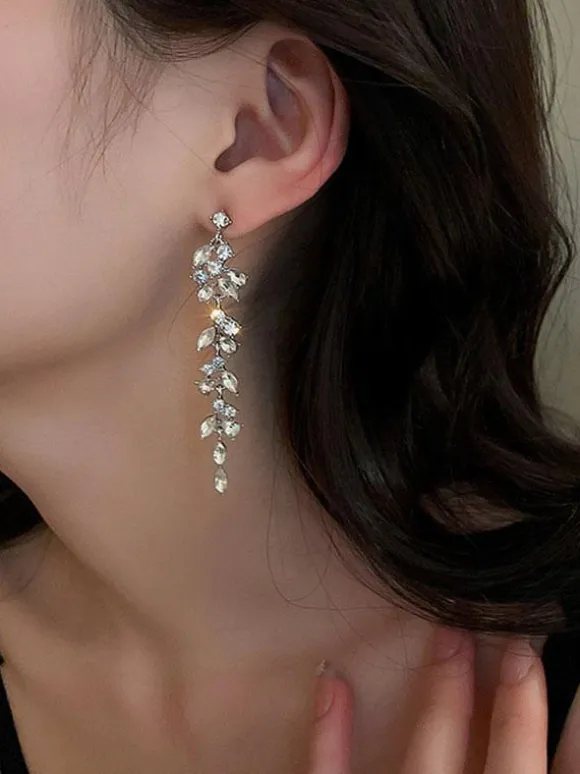 Bridal Earrings Rhinestone Girl's Rhinestone Pierced Bridal Jewelry