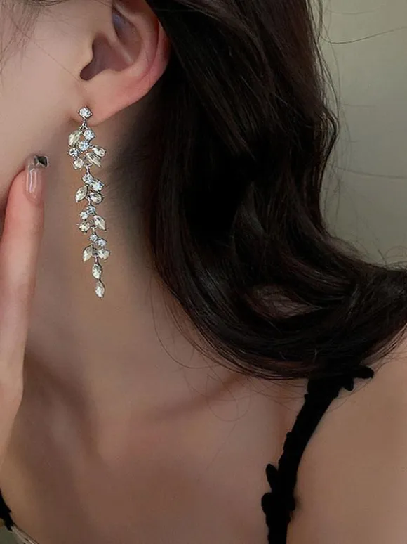 Bridal Earrings Rhinestone Girl's Rhinestone Pierced Bridal Jewelry