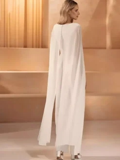 Bridal Jumpsuit Chiffon Floor-Length Jumpsuit V-Neck Sleeveless Natural Waist Ivory