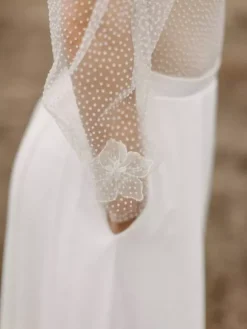 Bridal Jumpsuit Chiffon Ruffles Floor-Length Jumpsuit Designed Neckline Long Sleeves Natural Waist Ivory