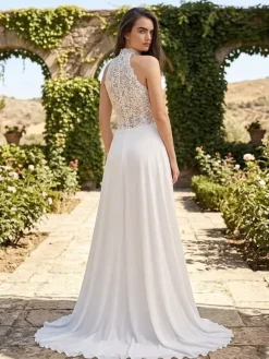Bridal Jumpsuit 2 Piece Jewel Neck Sleeveless Halter Neck Civil Wedding Dress