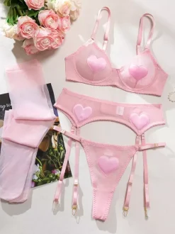 Bridal Lace Lingerie Sexy Red 4-Piece Adult's Bra & Panty Sets