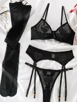 Bridal Lace Lingerie Sexy Red 4-Piece Adult's Bra & Panty Sets
