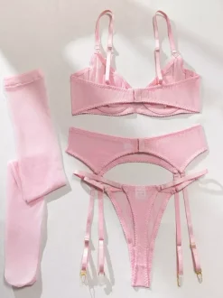 Bridal Lace Lingerie Sexy Red 4-Piece Adult's Bra & Panty Sets