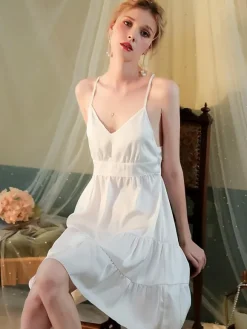 Bridal Lingerie Babydolls Lingerie Babydoll For Woman White Backless Polyester Sexy