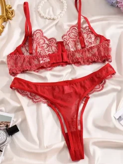 Bridal Lingerie Bridal Sheer Lingerie Lace White 2-Piece Bra Panty Sets