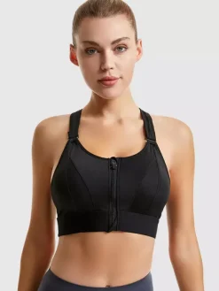 Bridal Lingerie Bustiers White Two-Tone Shaping Front-Zip Sports Bra For Women High Support Wireless Racerback Yoga Bra