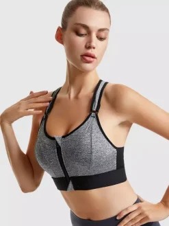 Bridal Lingerie Bustiers White Two-Tone Shaping Front-Zip Sports Bra For Women High Support Wireless Racerback Yoga Bra