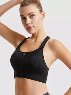 Bridal Lingerie Bustiers White Two-Tone Shaping Front-Zip Sports Bra For Women High Support Wireless Racerback Yoga Bra