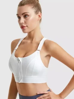 Bridal Lingerie Bustiers White Two-Tone Shaping Front-Zip Sports Bra For Women High Support Wireless Racerback Yoga Bra
