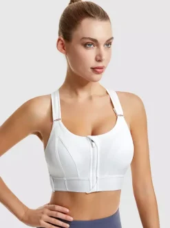 Bridal Lingerie Bustiers White Two-Tone Shaping Front-Zip Sports Bra For Women High Support Wireless Racerback Yoga Bra