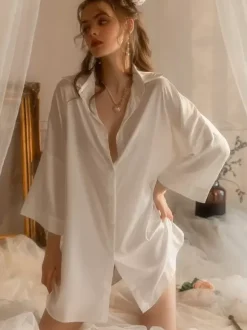 Bridal Lingerie Chemise For Women White Chiffon Cut Out Lingerie