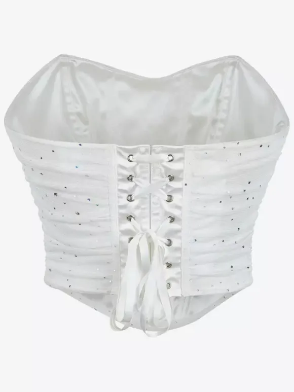 Bridal Lingerie Corsets Bustier Top White Chic Street Wear Studded Lace-up Lingerie
