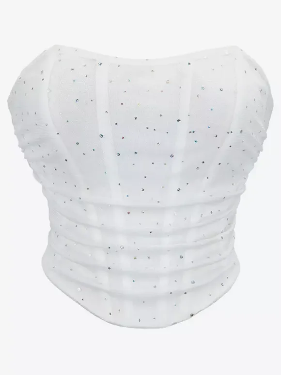 Bridal Lingerie Corsets Bustier Top White Chic Street Wear Studded Lace-up Lingerie