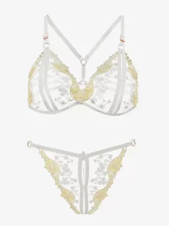 Bridal Lingerie Crotchless Lingerie Bra Crotchless Panty Sets Black Embroidered Color Block 2-Piece Sexy Lingerie