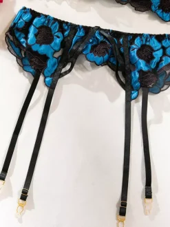 Bridal Lingerie Floral Print Sheer White Bra Panty 3-Piece Sets
