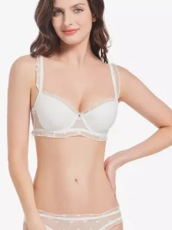 Bridal Lingerie Heart Mesh Eyelash Lace Underwire Bra Panty Lingerie Set