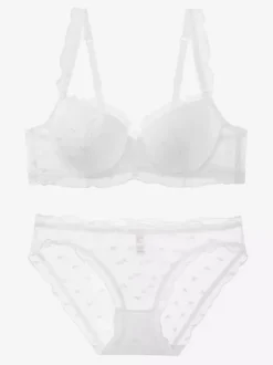 Bridal Lingerie Heart Mesh Eyelash Lace Underwire Bra Panty Lingerie Set