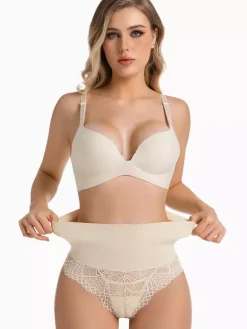 Bridal Lingerie Lace Detail High-Waisted Shaper For Women Tummy Control Butt Lifting Thong Bodysuit Plus Size Sculpting Girdle