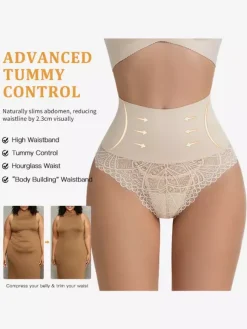 Bridal Lingerie Lace Detail High-Waisted Shaper For Women Tummy Control Butt Lifting Thong Bodysuit Plus Size Sculpting Girdle