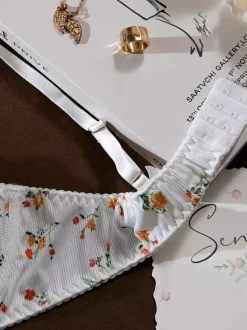 Bridal Lingerie Lace Floral Print White 2-Piece Bra Panty Sets