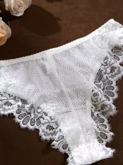 Bridal Lingerie Lace Floral Print White 2-Piece Bra Panty Sets
