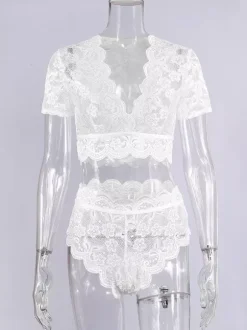 Bridal Lingerie Lingerie Bras Panty White Lace 2-Piece Set Sexy Lingerie Outfit
