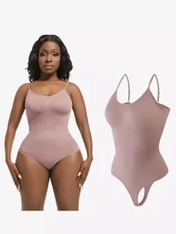 Bridal Lingerie Lingerie Shapewear Coffee Brown Sleeveless Straps Neck Postpartum Recovery Full-Figure Support Built-in Bust Lift Upward Support Seamless Tummy Control