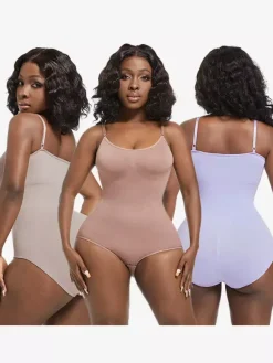 Bridal Lingerie Lingerie Shapewear Coffee Brown Sleeveless Straps Neck Postpartum Recovery Full-Figure Support Built-in Bust Lift Upward Support Seamless Tummy Control