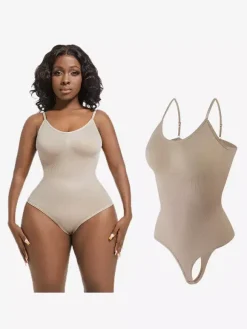 Bridal Lingerie Lingerie Shapewear Coffee Brown Sleeveless Straps Neck Postpartum Recovery Full-Figure Support Built-in Bust Lift Upward Support Seamless Tummy Control