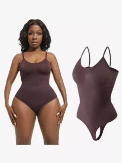 Bridal Lingerie Lingerie Shapewear Coffee Brown Sleeveless Straps Neck Postpartum Recovery Full-Figure Support Built-in Bust Lift Upward Support Seamless Tummy Control