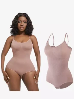 Bridal Lingerie Lingerie Shapewear Cameo Pink Sleeveless Straps Neck Buttons Postpartum Full-Body Shaper - Seamless Tummy Control Bust Lift Bodysuit Plus Size Waist Cincher