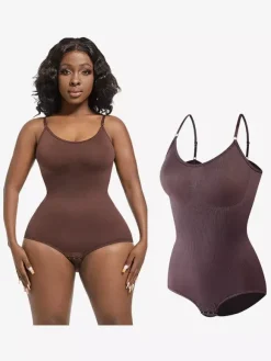 Bridal Lingerie Lingerie Shapewear Cameo Pink Sleeveless Straps Neck Buttons Postpartum Full-Body Shaper - Seamless Tummy Control Bust Lift Bodysuit Plus Size Waist Cincher