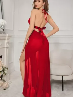 Bridal Lingerie Long Nightgown Lace Halter Translucent Backless Alluring Lingerie