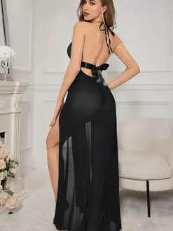 Bridal Lingerie Long Nightgown Lace Halter Translucent Backless Alluring Lingerie