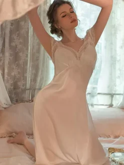 Bridal Lingerie Long Nightgown White Lace Backless Sexy Lingerie