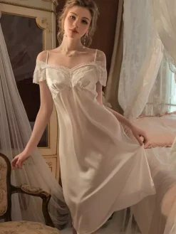 Bridal Lingerie Long Nightgown White Lace Backless Sexy Lingerie