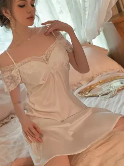 Bridal Lingerie Long Nightgown White Lace Backless Sexy Lingerie