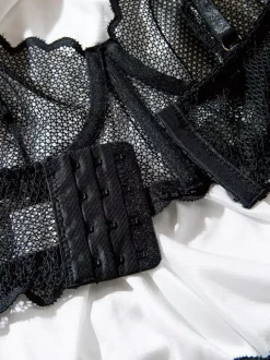 Bridal Lingerie Nets Artwork Ruffled Black 2-Piece Bra Panty Sets
