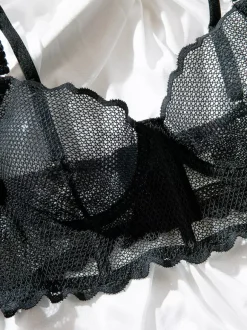 Bridal Lingerie Nets Artwork Ruffled Black 2-Piece Bra Panty Sets