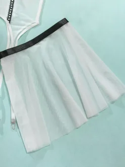 Bridal Lingerie Pajama Sets White Bows Indoor Sheer 5-Piece Lingerie Sets