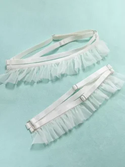 Bridal Lingerie Pajama Sets White Bows Indoor Sheer 5-Piece Lingerie Sets