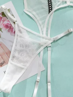 Bridal Lingerie Pajama Sets White Bows Indoor Sheer 5-Piece Lingerie Sets