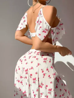 Bridal Lingerie Pajama Sets White Polyester Layered 3-Piece Bra Panty Skirt Lingerie Sleepwear
