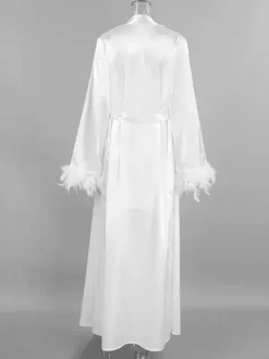 Bridal Lingerie Pajamas Sleepwear Robes White Feathers Indoor Negligees Nightgown