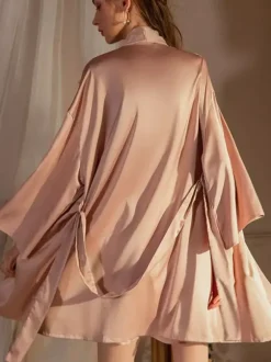 Bridal Lingerie Pajamas & Sleepwear Champagne Lace 1 Piece Long Sleeves Silk-like Lingerie