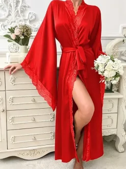 Bridal Lingerie Pajamas Sleepwear Robes White Lace Up Indoor Lingerie Negligees Nightgown