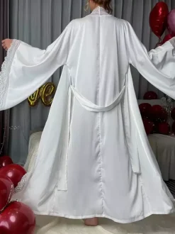 Bridal Lingerie Pajamas Sleepwear Robes White Lace Up Indoor Lingerie Negligees Nightgown