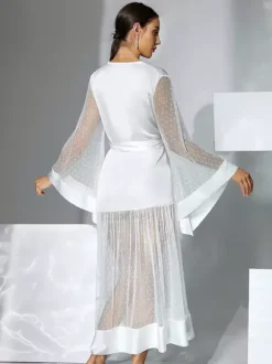 Bridal Lingerie Pajamas Sleepwear Robes White Pleated Indoor Negligees Nightgown
